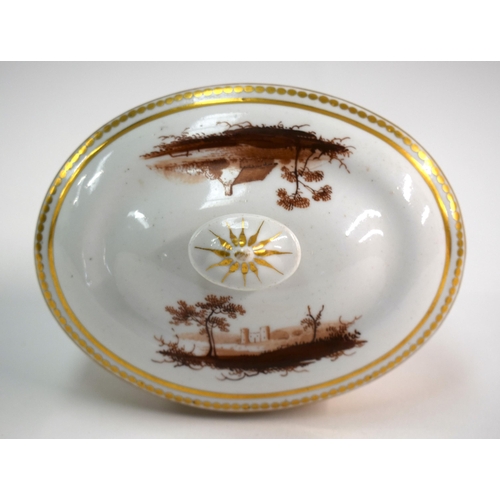 151 - Early 19th century Chamberlains Worcester miniature sucrier and cover painted with a sepia landscape... 