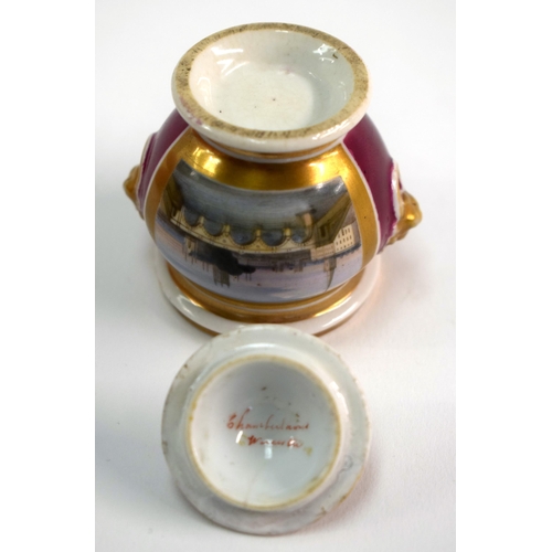 152 - Mid 19th century Chamberlain Worcester rare miniature sucrier and cover with lions head to each sid... 