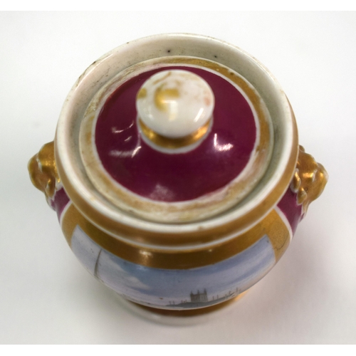 152 - Mid 19th century Chamberlain Worcester rare miniature sucrier and cover with lions head to each sid... 