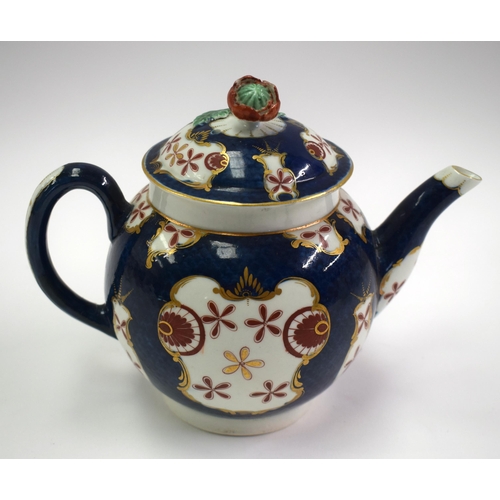 157 - 18th century Worcester teapot and cover painted with the rare blue scale version of the Old Japan St... 