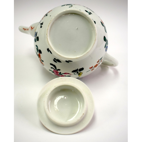 159 - 18th century Worcester teapot and cover painted with individual floral sprays and insects. 14 cm hig... 