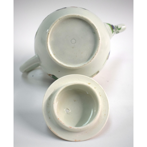 161 - 18th century Worcester teapot and cover painted with with the Chinese Family pattern. 14 cm high