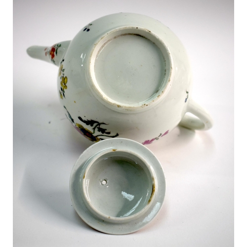 163 - 18th century Worcester teapot and cover painted with painted on each side with a large cabbage rose ... 