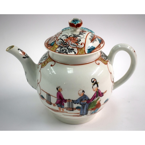 170 - 18th century Worcester teapot and cover painted with the Boy in the Window and verso with four Orien... 