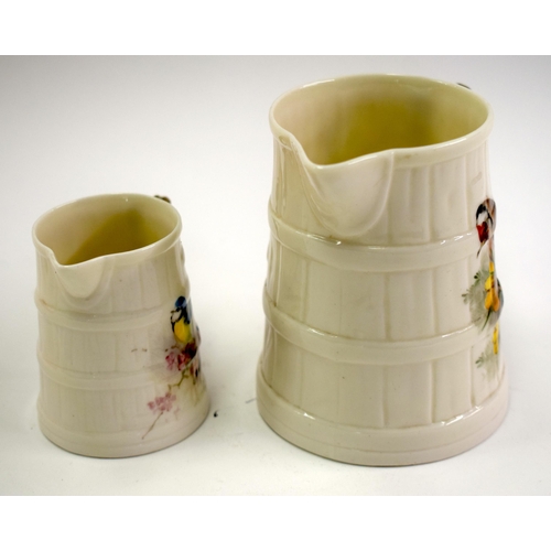 178 - Royal Worcester barrel shaped jug painted with a Goldfinch and another small jug painted with a Blue... 