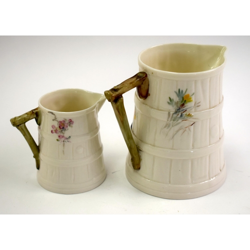 178 - Royal Worcester barrel shaped jug painted with a Goldfinch and another small jug painted with a Blue... 