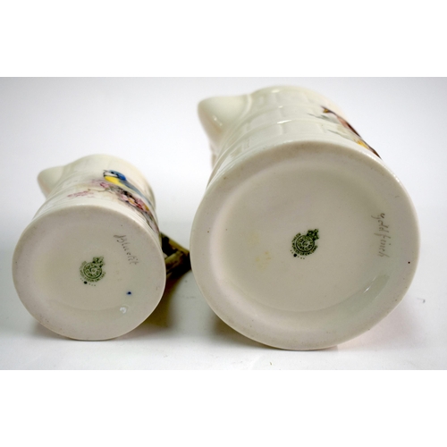 178 - Royal Worcester barrel shaped jug painted with a Goldfinch and another small jug painted with a Blue... 