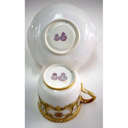 179 - Royal Worcester coffee cup and saucer made for the Scottish Walker Clan having intricate gilding and... 