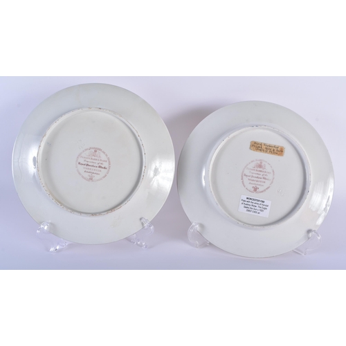 18 - A FINE PAIR OF EARLY 19TH CENTURY FLIGHT BARR & BARR WORCESTER ARMORIAL PORCELAIN PLATES painted wit... 