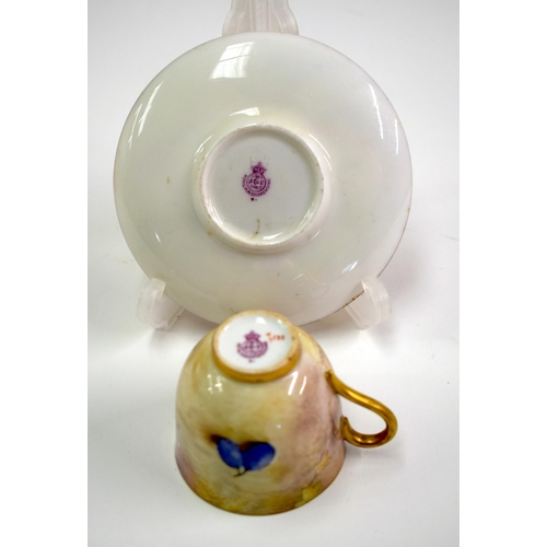 180 - Royal Worcester demi tasse cup and saucer painted with fruit by Ricketts and Phillips, date mark 191... 