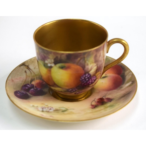 180 - Royal Worcester demi tasse cup and saucer painted with fruit by Ricketts and Phillips, date mark 191... 