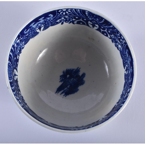 2 - AN 18TH CENTURY WORCESTER BLUE AND WHITE TEABOWL AND SAUCER decorated with the Band Stand pattern. 1... 