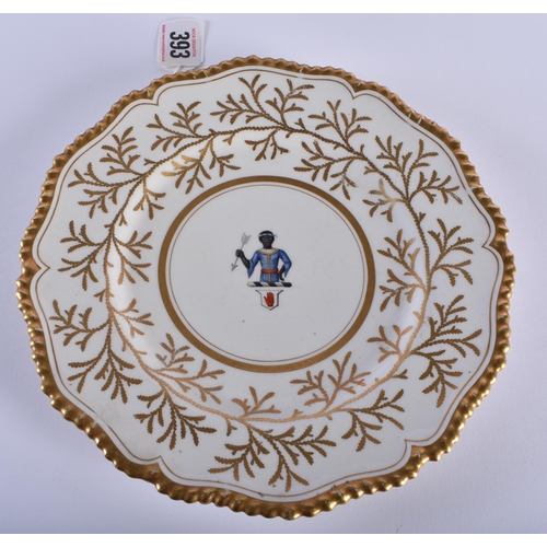 22 - THREE FINE EARLY 19TH CENTURY FLIGHT BARR & BARR WORCESTER ARMORIAL PLATES one painted with the Burk... 