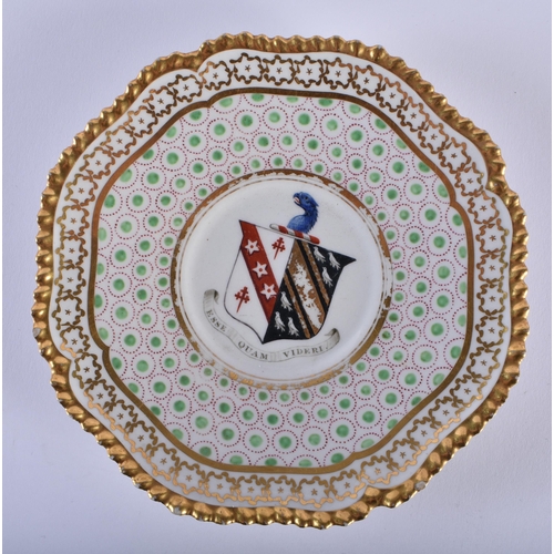 29 - FOUR EARLY 19TH CENTURY FLIGHT BARR & BARR ARMORIAL WORCESTER PLATES in various forms and sizes. Lar... 