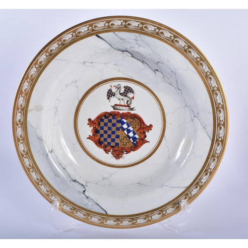 31 - A RARE EARLY 19TH CENTURY CHAMBERLAINS WORCESTER ARMORIAL SQUARE FORM DISH together with a large Fli... 