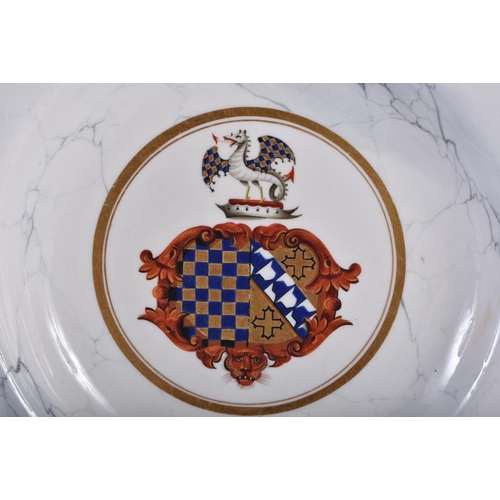 31 - A RARE EARLY 19TH CENTURY CHAMBERLAINS WORCESTER ARMORIAL SQUARE FORM DISH together with a large Fli... 