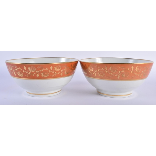 43 - A PAIR OF EARLY 19TH CENTURY BARR WORCESTER PORCELAIN SLOP BOWLS painted with gilt foliage on a peac... 