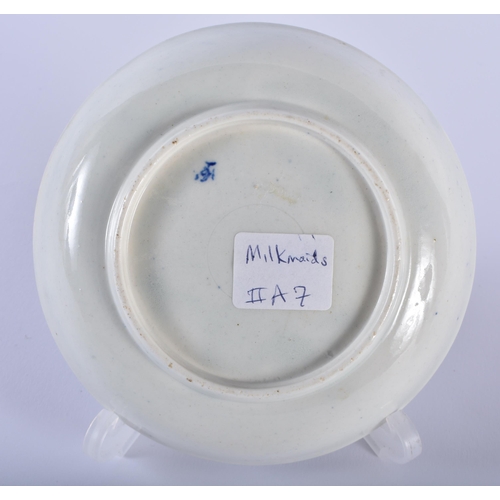 4 - AN 18TH CENTURY WORCESTER BLUE AND WHITE TEABOWL AND SAUCER decorated with the Milkmaids pattern. 12... 