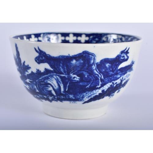 4 - AN 18TH CENTURY WORCESTER BLUE AND WHITE TEABOWL AND SAUCER decorated with the Milkmaids pattern. 12... 