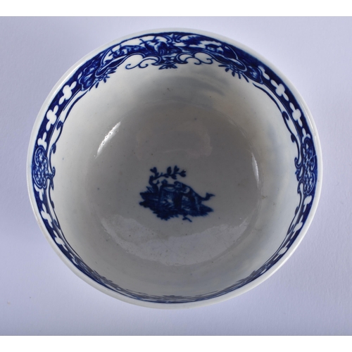 4 - AN 18TH CENTURY WORCESTER BLUE AND WHITE TEABOWL AND SAUCER decorated with the Milkmaids pattern. 12... 