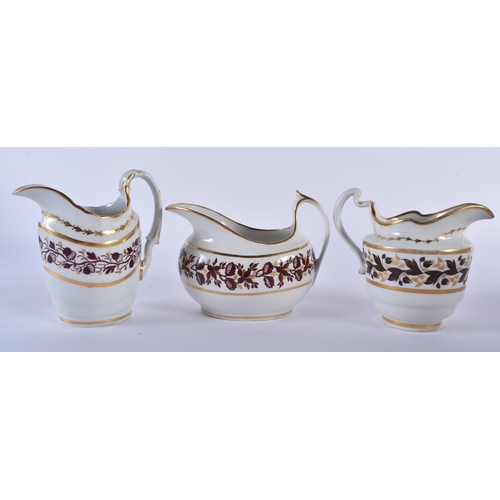 69 - A SET OF SIX EARLY 19TH CENTURY FLIGHT BARR AND BARR CREAM JUGS in various forms and sizes. Largest ... 