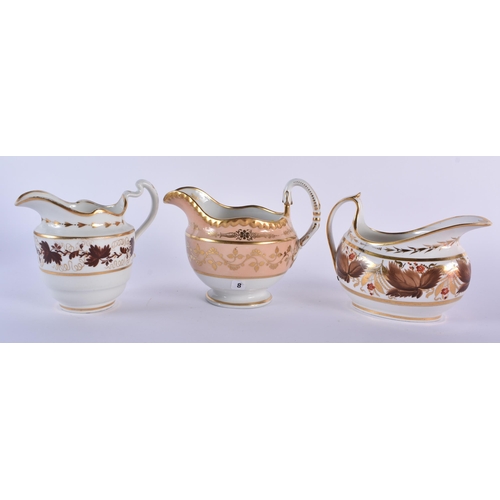 69 - A SET OF SIX EARLY 19TH CENTURY FLIGHT BARR AND BARR CREAM JUGS in various forms and sizes. Largest ... 