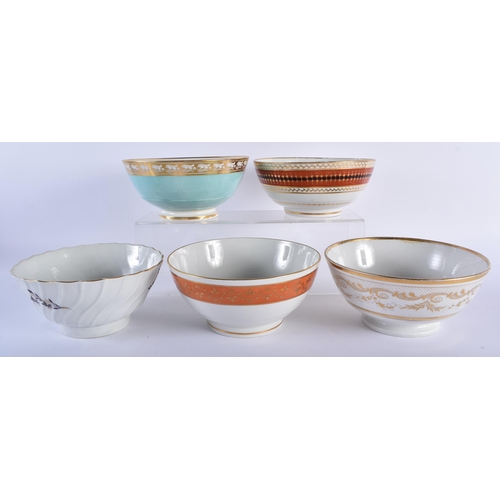 73 - A GROUP OF FIVE EARLY 19TH CENTURY WORCESTER SLOP BOWLS including Barr Worcester, Flight Barr & Barr... 