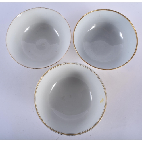 74 - A GROUP OF THREE EARLY 19TH CENTURY WORCESTER SLOP BOWLS including an armorial eagle bowl. 17 cm dia... 