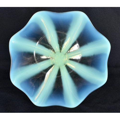 83 - A LATE VICTORIAN/EDWARDIAN OPALESCENT GLASS COMPORT. 21 cm wide.