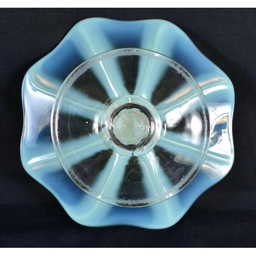 83 - A LATE VICTORIAN/EDWARDIAN OPALESCENT GLASS COMPORT. 21 cm wide.