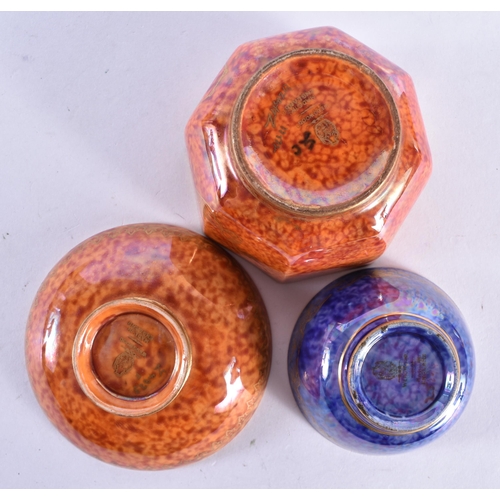 85 - A WEDGWOOD ORANGE LUSTRE OCTAGONAL TEABOWL together with a similar teabowl and smaller dish. Largest... 