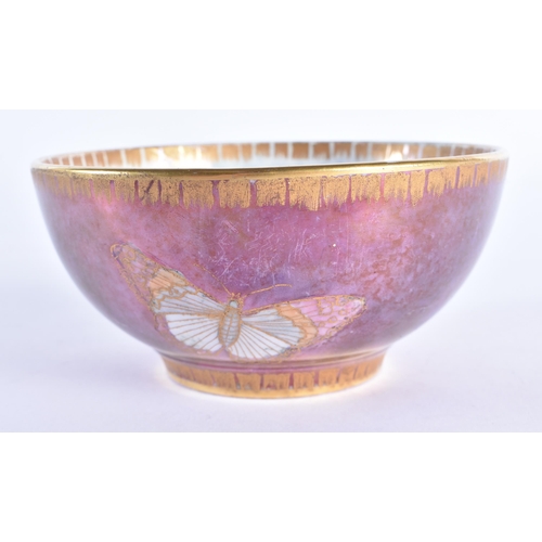 89 - A CARLTON WARE PURPLE LUSTRE ARMAND BUTTERFLY BOWL. 12.75 cm diameter.