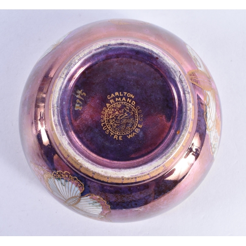 89 - A CARLTON WARE PURPLE LUSTRE ARMAND BUTTERFLY BOWL. 12.75 cm diameter.