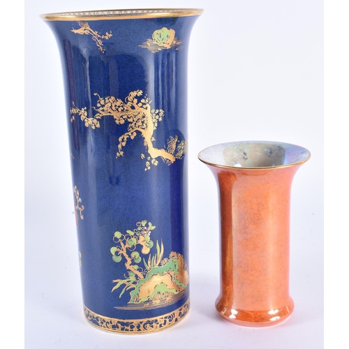 92 - A CARLTON WARE BLUE MONOCHROME CHINOISERIE VASE together with a smaller lustre Carlton Ware vase. La... 