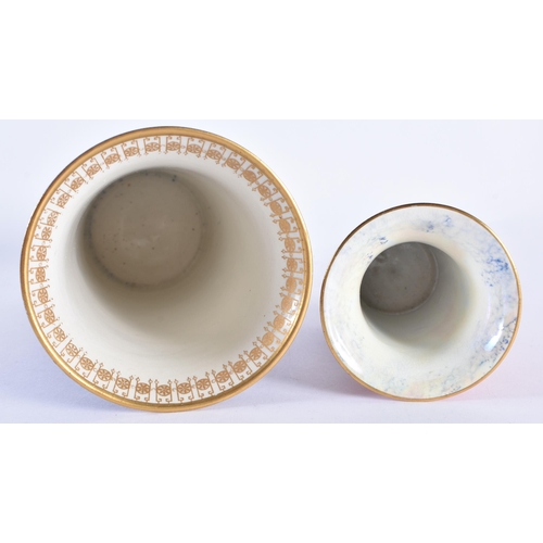 92 - A CARLTON WARE BLUE MONOCHROME CHINOISERIE VASE together with a smaller lustre Carlton Ware vase. La... 