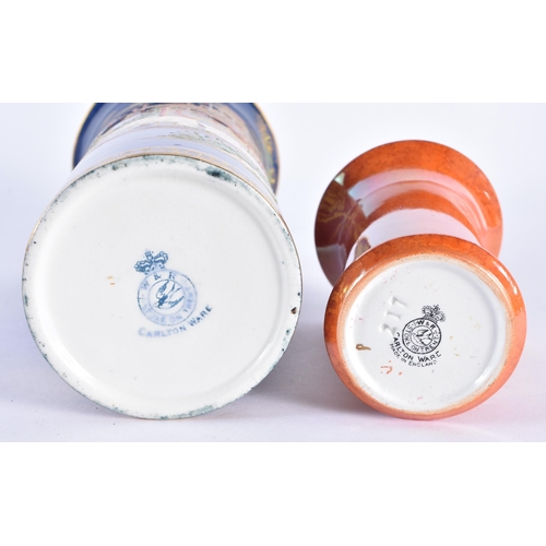92 - A CARLTON WARE BLUE MONOCHROME CHINOISERIE VASE together with a smaller lustre Carlton Ware vase. La... 