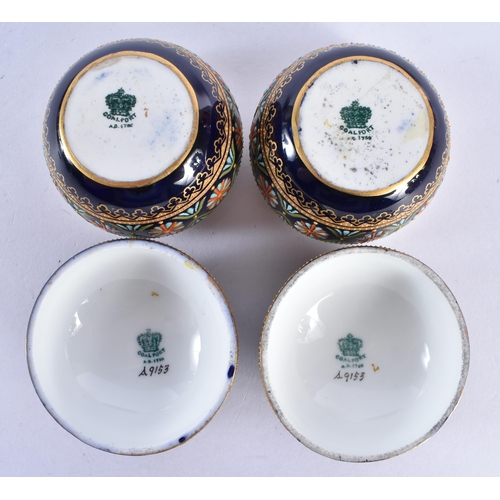 94 - A LOVELY PAIR OF COALPORT JEWELLED BOXES AND COVERS painted in relief with floral sprays and motifs.... 