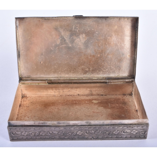 101 - AN ANTIQUE CONTINENTAL WHITE METAL ENGRAVED BOX. 133 grams. 10.5 cm x 6.5 cm.