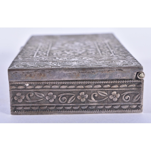 101 - AN ANTIQUE CONTINENTAL WHITE METAL ENGRAVED BOX. 133 grams. 10.5 cm x 6.5 cm.