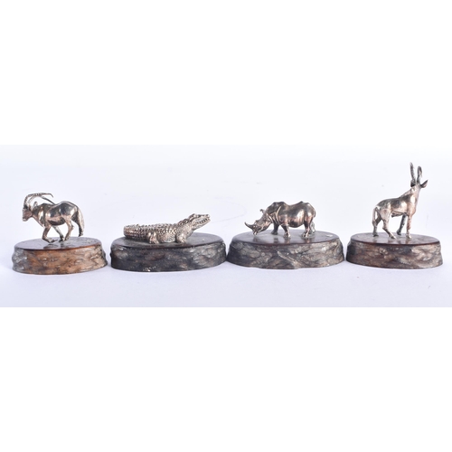 108 - FOUR MINIATURE PATRICK MAVROS SILVER ANIMALS. Largest 6.75 cm wide. (4)