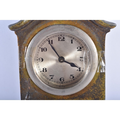 121 - AN ART DECO COLD PAINTED SPELTER FIGURAL CLOCK. 35 cm high.