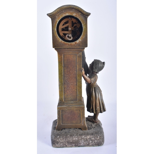 121 - AN ART DECO COLD PAINTED SPELTER FIGURAL CLOCK. 35 cm high.