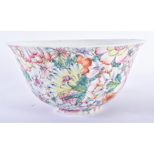 126 - A LARGE EARLY 20TH CENTURY CHINESE FAMILLE ROSE MILLIFIORE BOWL Guangxu, painted with extensive foli... 