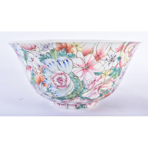 126 - A LARGE EARLY 20TH CENTURY CHINESE FAMILLE ROSE MILLIFIORE BOWL Guangxu, painted with extensive foli... 