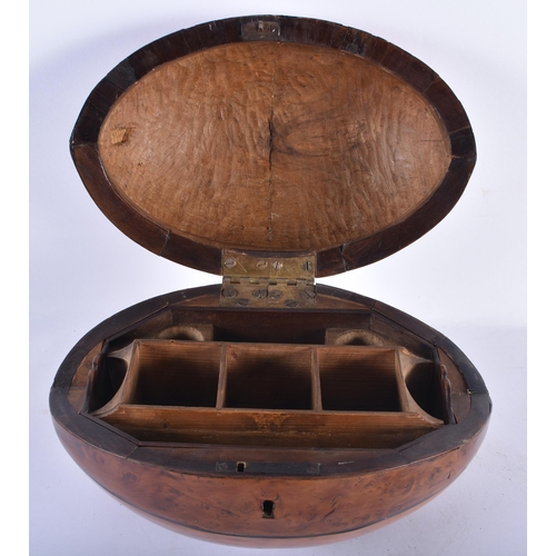 127 - A RARE LATE VICTORIAN/EDWARDIAN NOVELTY RUGBY BALL CASKET with fitted interior, formed from burr wal... 