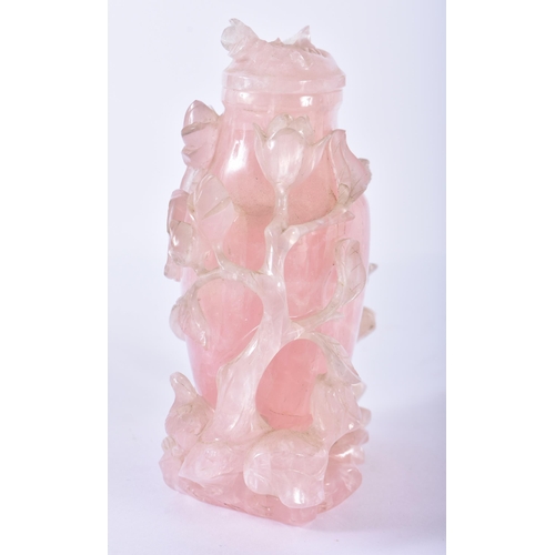 130 - A 19TH CENTURY CHINESE CARVED ROSE QUARTZ VASE AND COVER Qing. 17 cm x 11 cm.