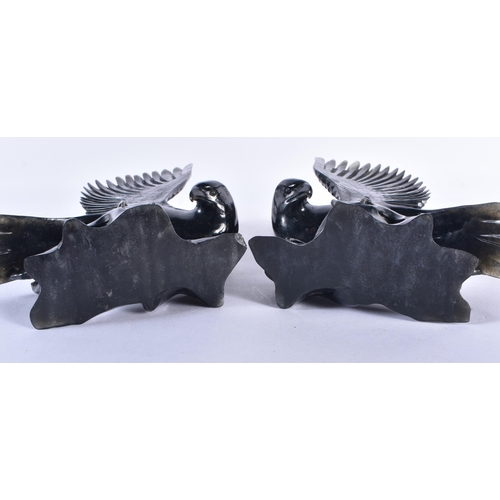 131 - A LARGE PAIR OF 19TH CENTURY CHINESE CARVED JADE FIGURES OF BIRDS Late Qing. 25 cm x 14 cm.