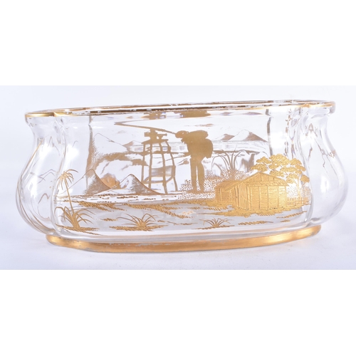 136 - A LOVELY LATE 19TH CENTURY FRENCH CRYSTAL GLASS LOBED OVAL BOWL probably Baccarat, embellished in gi... 