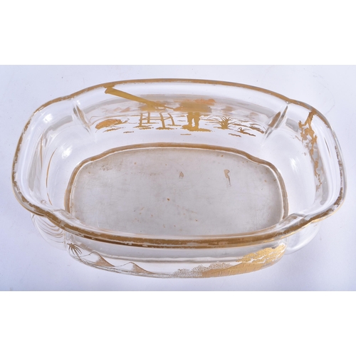 136 - A LOVELY LATE 19TH CENTURY FRENCH CRYSTAL GLASS LOBED OVAL BOWL probably Baccarat, embellished in gi... 