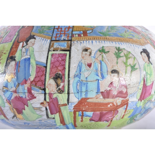 137 - A LARGE 19TH CENTURY CHINESE CANTON FAMILLE ROSE BOTTLE NECK VASE AND COVER Qing, painted with typic... 